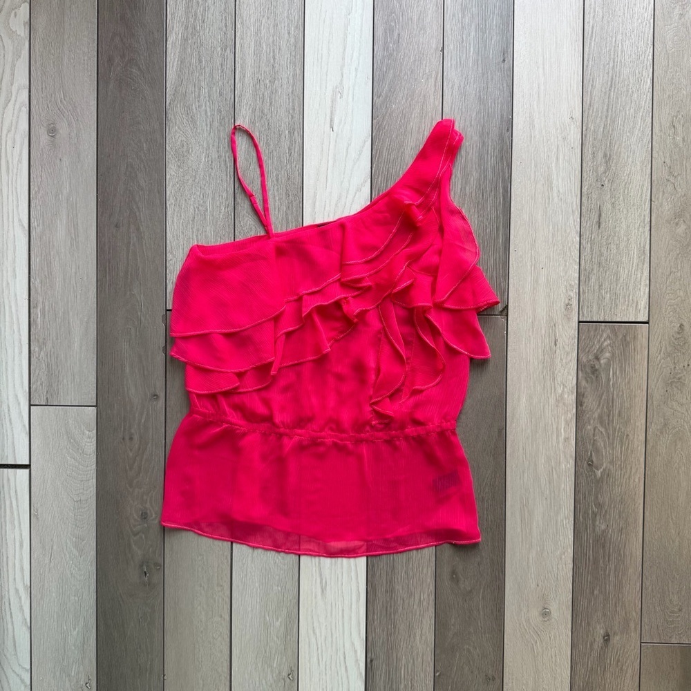 Express Hot Pink One-Shoulder Ruffle Camisole